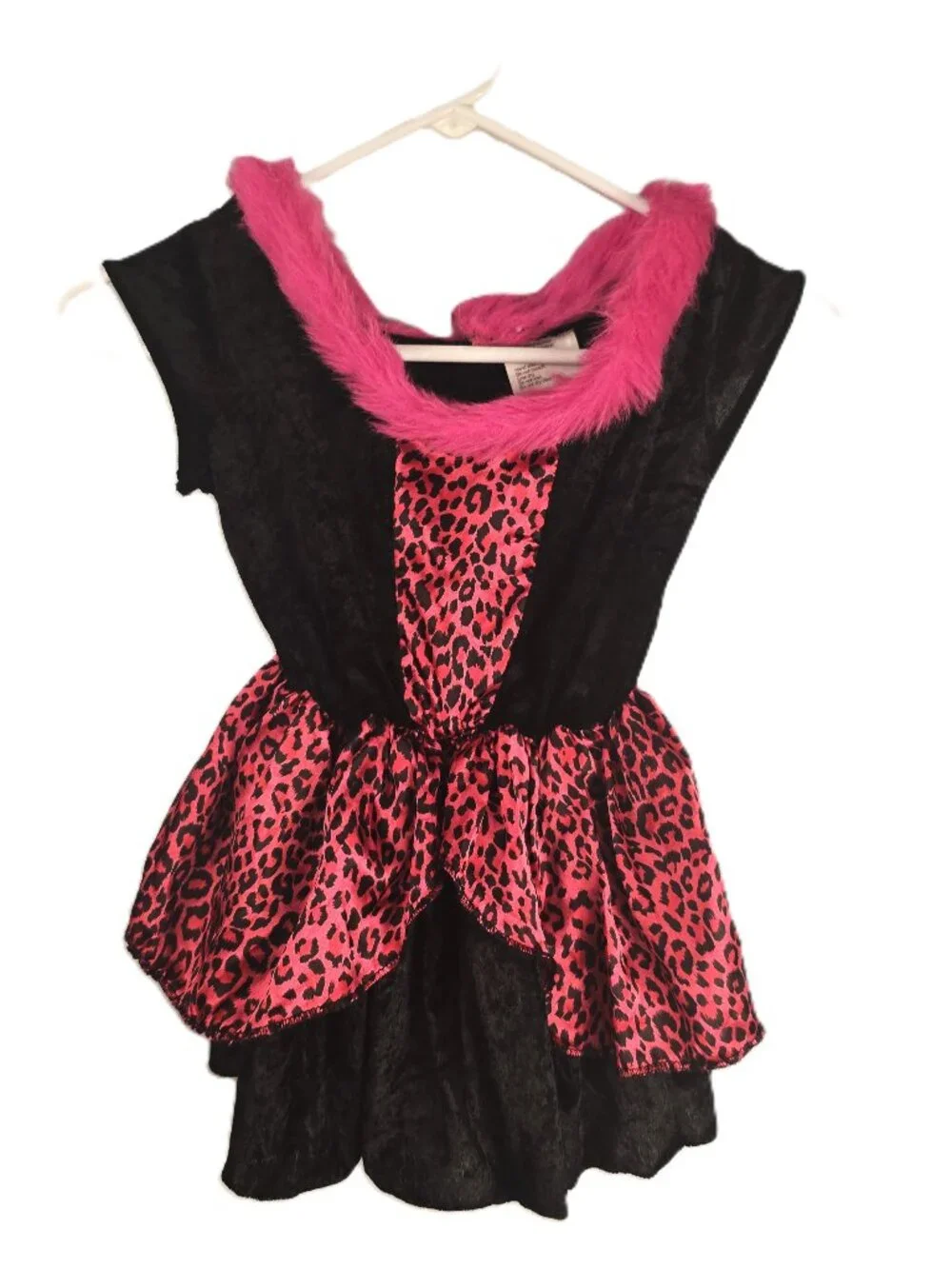 Kitty Dress Little Girl Small 4-6X Pink & Black Fur Collar Costume Velour Silk